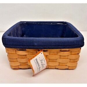 Taskets Renaissance Napkin Basket NWT Blue Fabric/Plastic Lining 9.5inx4.5in